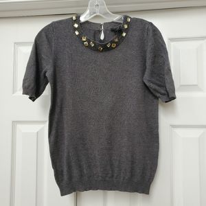 Ann Taylor Gray Jewel Neck Sweater